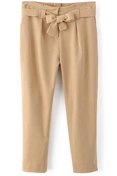 Soild Color Belted High Waist Pant