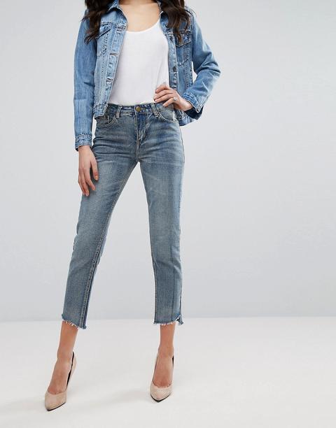 Boohoo - Mom Jeans Con Bordi Grezzi - Blu