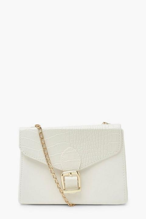 Womens Croc Buckle Detail Cross Body Bag - White - One Size, White