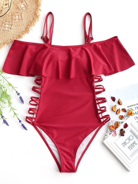 Costume Da Bagno A Gamba Alta Con Taglio Trapezoidale Red