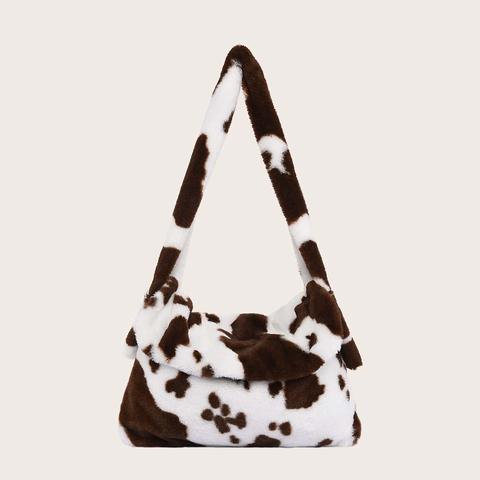 Cow Pattern Fluffy Baguette Bag