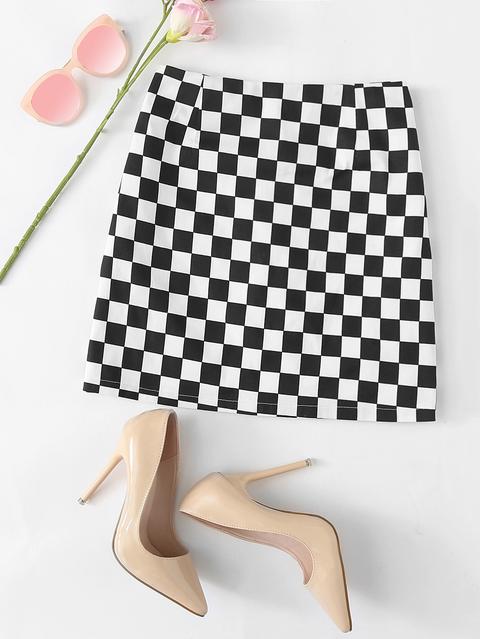 Gingham Zip Up Back Skirt