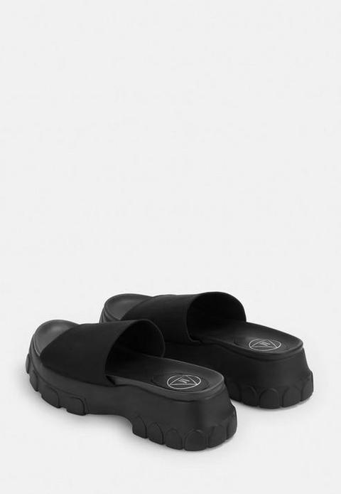 Black Chunky Sole Sliders, Black from 