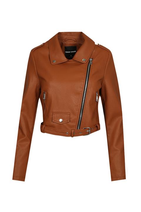 Giacca Biker In Similpelle Cognac