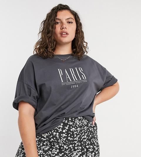 Camiseta Extragrande Con Estampado Paris De Asos Design Curve-gris