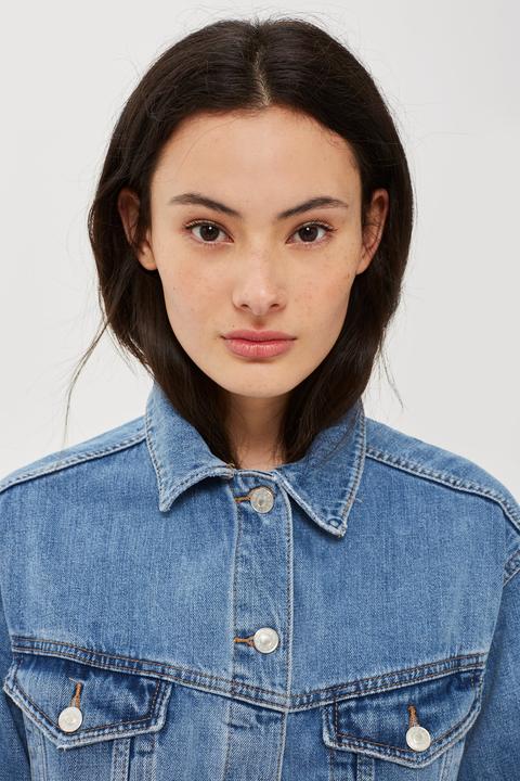 Womens Petite Mid Wash Denim Jacket - Mid Stone, Mid Stone