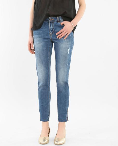 Jeans Skinny Raw Cut Con Zip