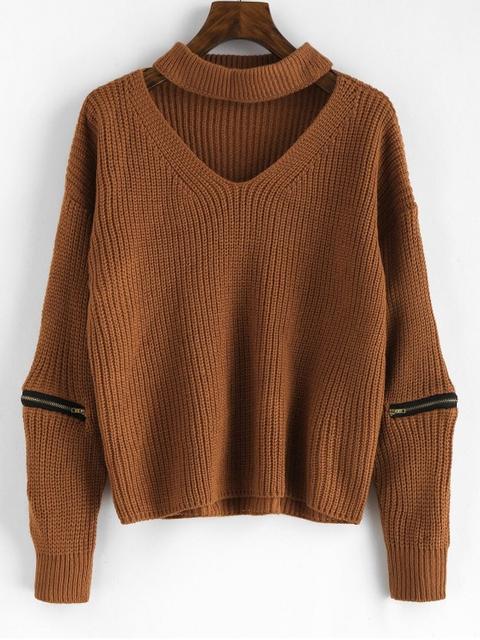 Suéter Con Cremallera Suéter Choker Brown