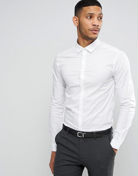 Asos - Camicia Skinny Bianca A Maniche Lunghe - Bianco