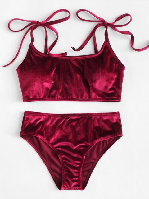 Set De Bikini De Terciopelo Con Lazo