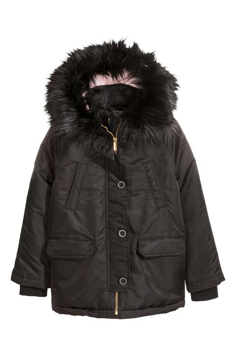 Parka Acolchada Con Capucha - Negro