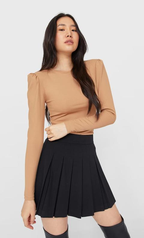 Stradivarius Top Manches Longues Avec Épaulettes Femme Beige L