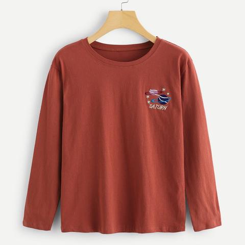 Camiseta De Manga Larga Con Detalle Bordado