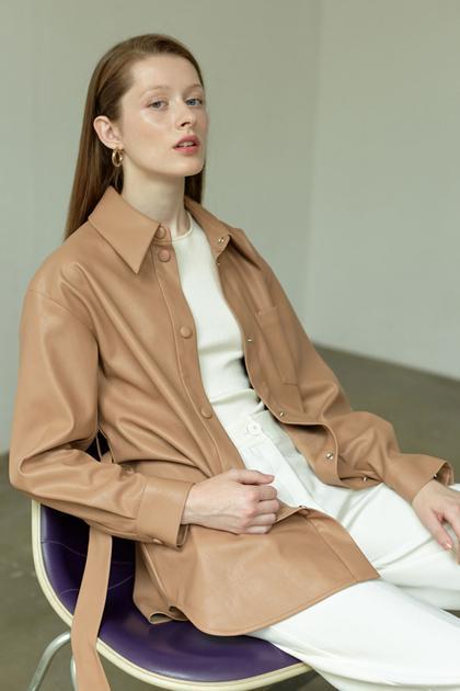 [nuvo10] Shirt_vegan Leather Belted Shirt