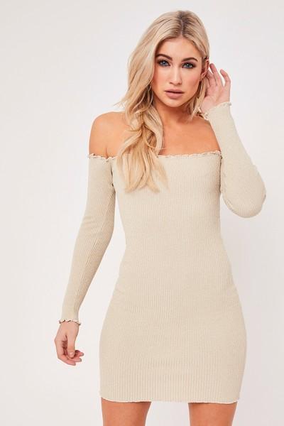 Harper Cream Sparkle Bardot Dress