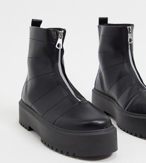 Asos Design Wide Fit Agent Front Zip Chunky Boot-black