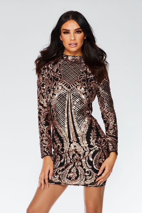 Black And Rose Gold Sequin Bodycon Dress