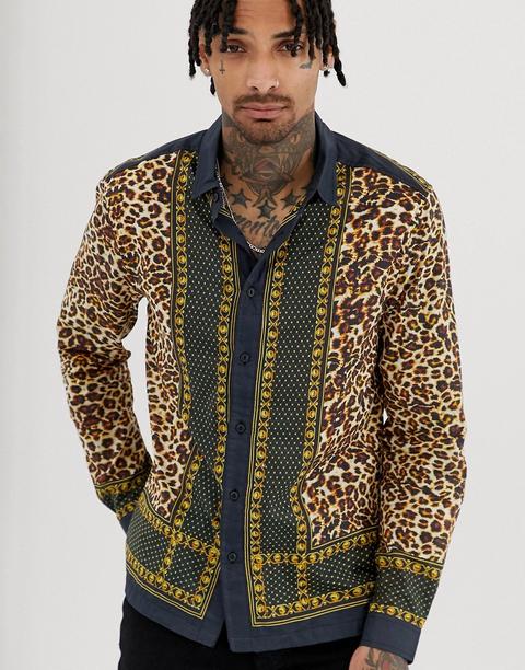 Camisa De Algodón De Corte Estándar Con Estampado De Leopardo En Los Bordes De Asos Design-negro