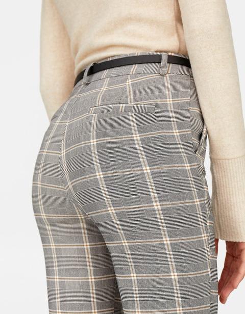 Pantaloni Eleganti A Quadri Con Cintura Grigio Melangiato