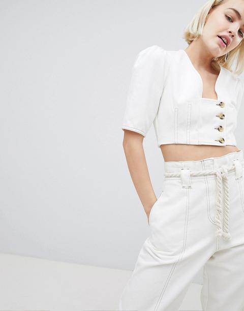 Top De Denim En Blanco Con Detalle De Botones De Asos Design