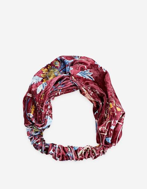 Fascia Semi Turbante Velluto A Fiori Granata