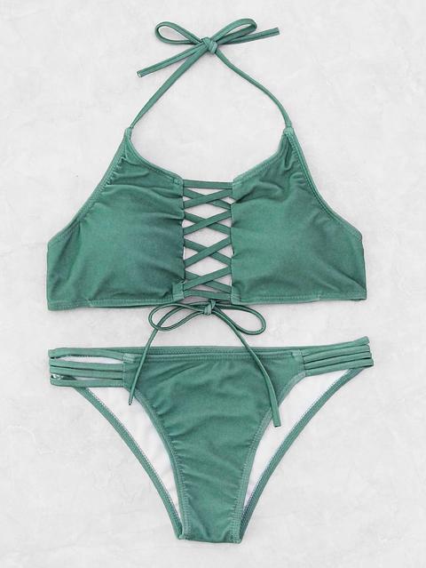 Conjunto De Bikini Cruzado Cortado De Láser