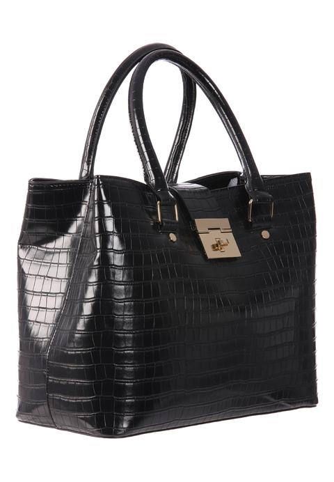 Womens Envy Black Crocodile Tote Bag