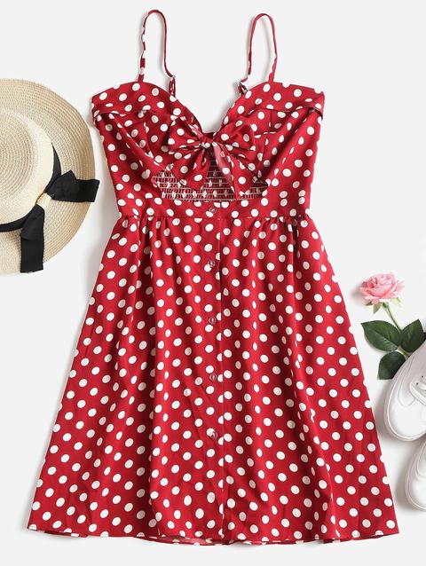 Mini Abito A Pois Con Bottoni Cherry Red