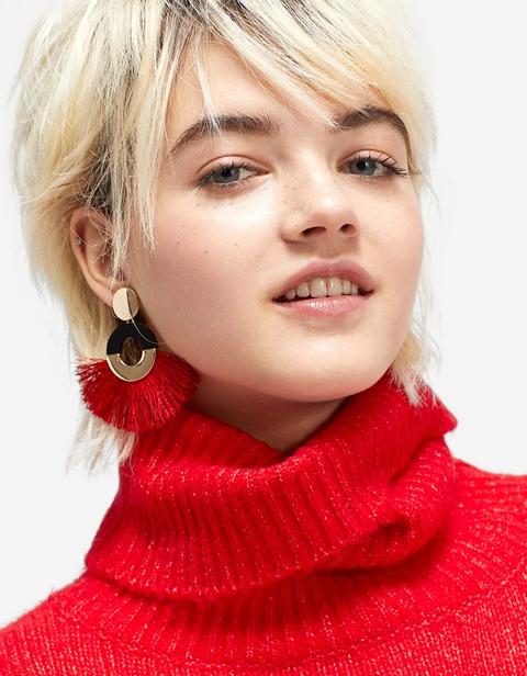 Orecchini Semicerchio Tassel Con Resina Rosso