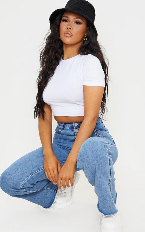 Basic White Cotton Cropped T Shirt