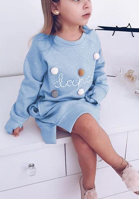 Mini Abito Tasche Con Pompon Girocollo Bambini Blu