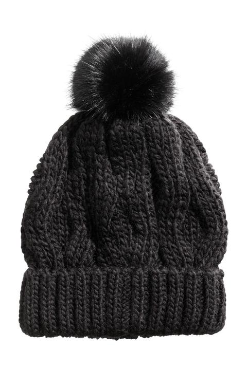 H & M - Gorro En Punto Trenzado - Negro