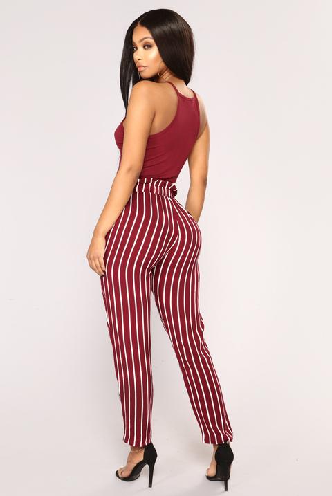 maroon and white striped pants