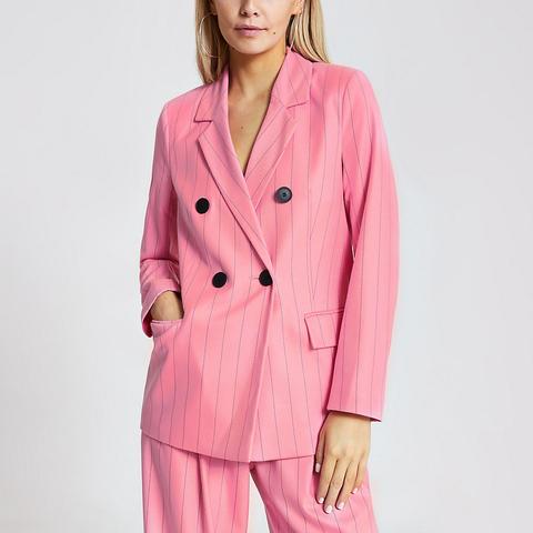Petite Pink Pinstripe Double Breasted Blazer
