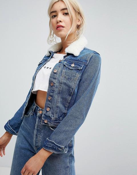 New Look - Giacca Di Jeans Con Colletto In Montone - Blu