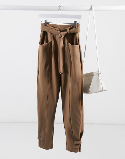 Y.a.s Tailored Trouser With Tie Belt In Brown-neutral