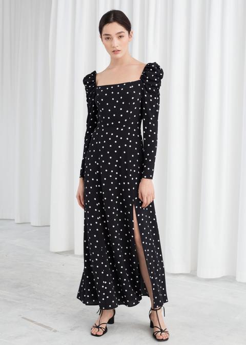 Ruched Polka Dot Maxi Dress