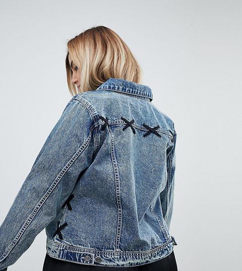 Zizzi - Jeansjacke Mit Spitze - Blau