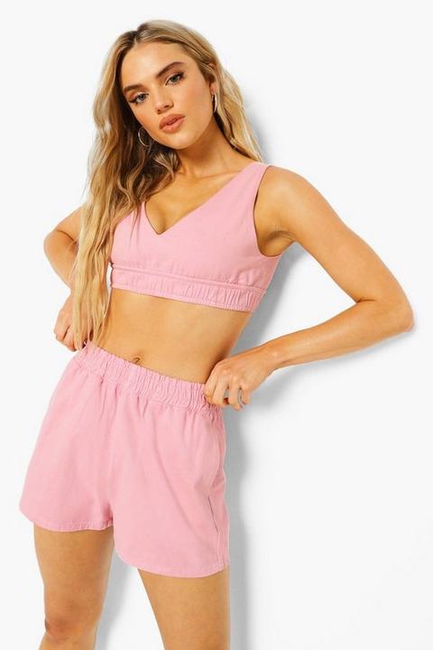 Womens Petite Backless Denim Bralet - Pink - 10, Pink