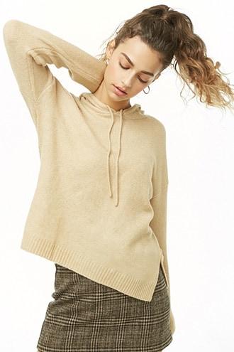 Forever 21 Brushed Sweater-knit Hooded Top , Tan