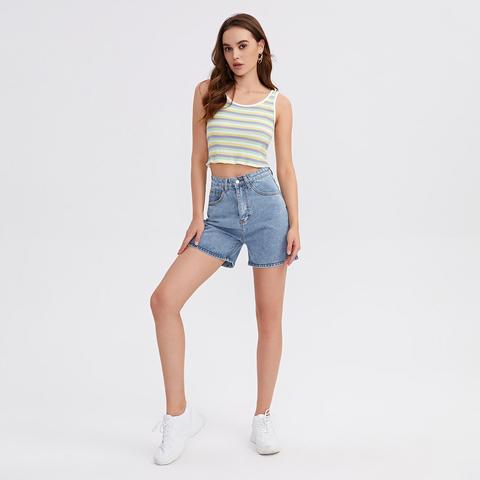 Straight Leg Solid Denim Shorts