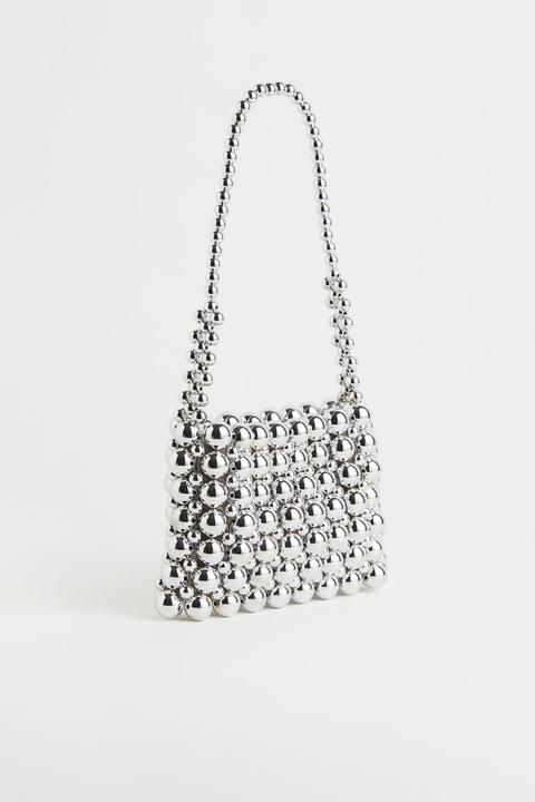 Bolso De Mano Con Cuentas - Plata