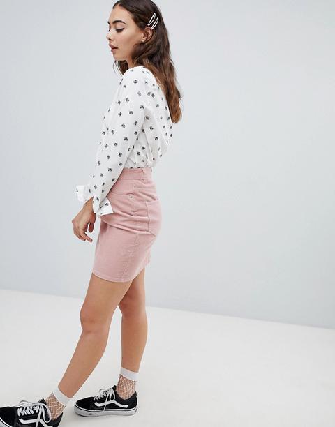 Asos Design - Gonna Originale A Coste Rosa Pallido - Rosa