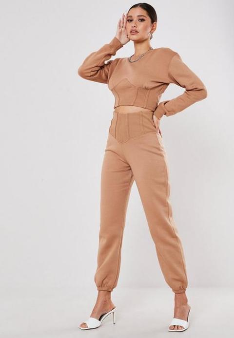 Camel Corset Detail Joggers, Camel