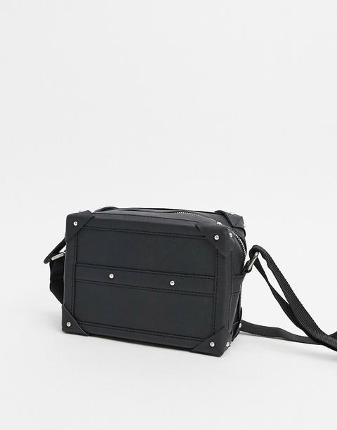 ASOS DESIGN crossbody structured box bag in black faux leather with clasp  detail