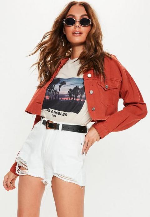 White Extreme Ripped Hem High Waist Denim Shorts, White