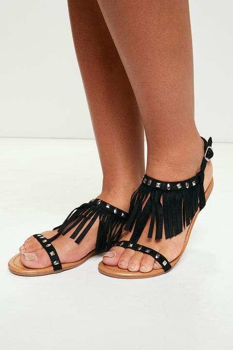 Scarlett Black Suede Tassel Studded Sandals