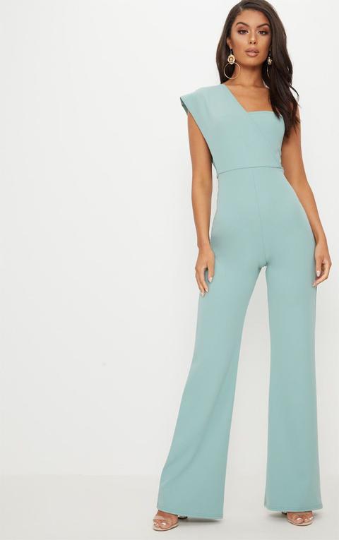 Buy Ankita Dharman Green Micro Suiting Jade One Shoulder Jumpsuit Online |  Aza Fashions