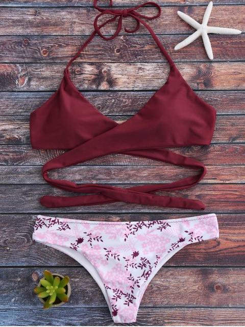 Tiny Floral Halter Wrap Bikini Set