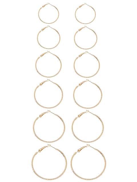 Gold Plated Mixed Sized Hoop Earring Set 6pairs